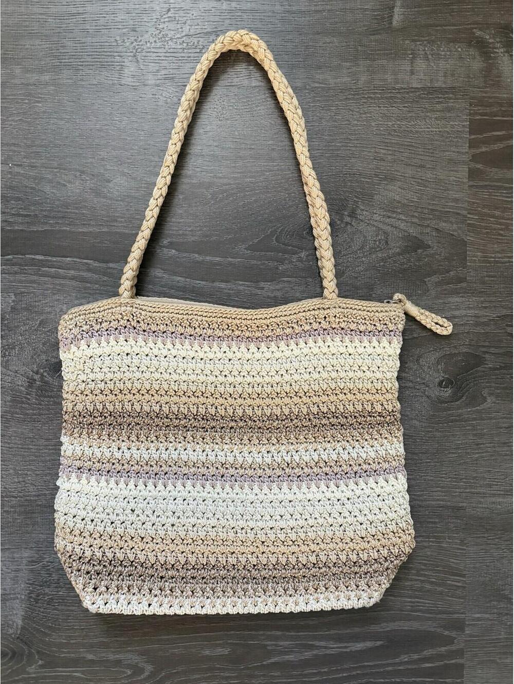 The Sak Vintage Women's Woven Shoulder Handbag Beige Tan Neutral Stripped